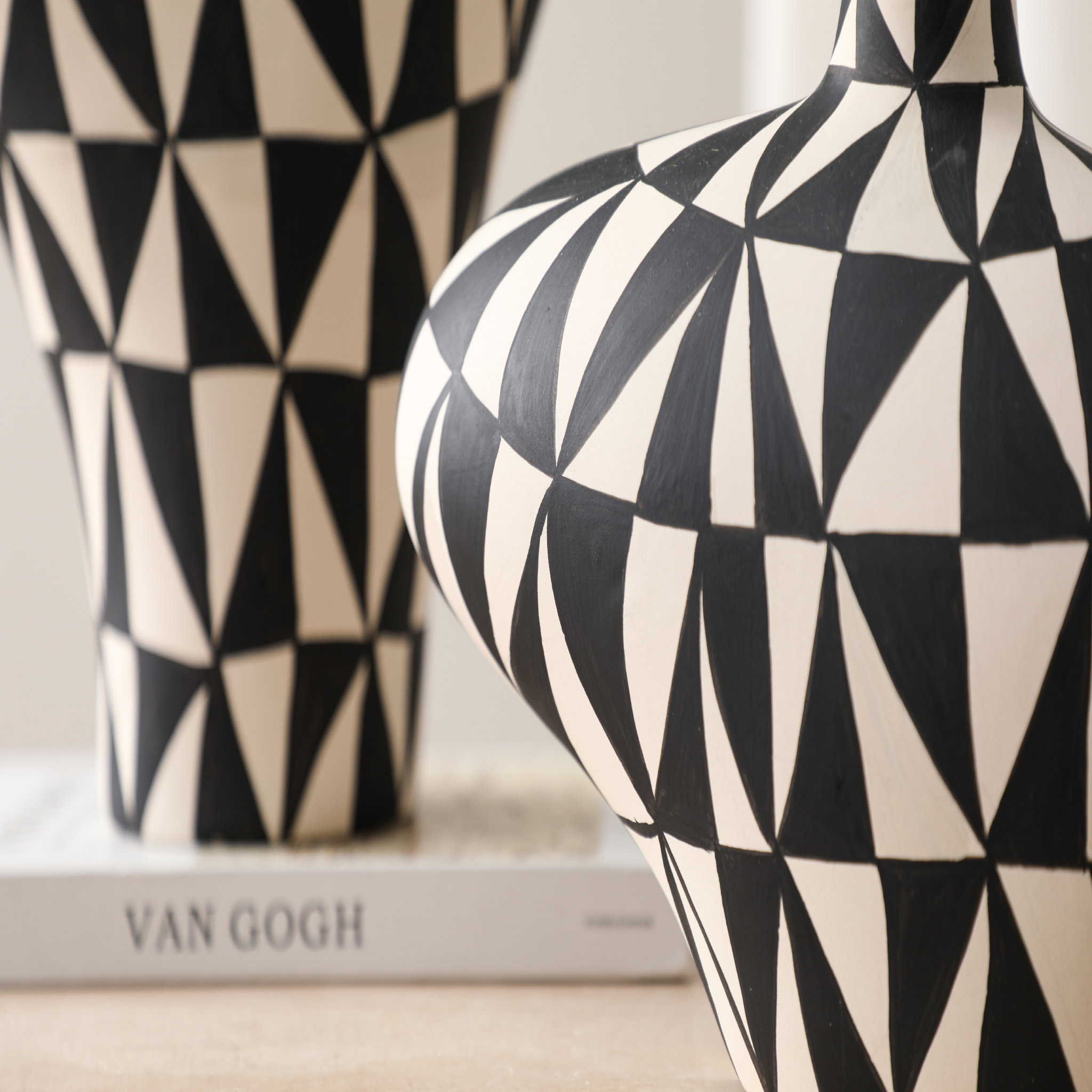 Triangular Hand-Painted Vase APatterned Vases