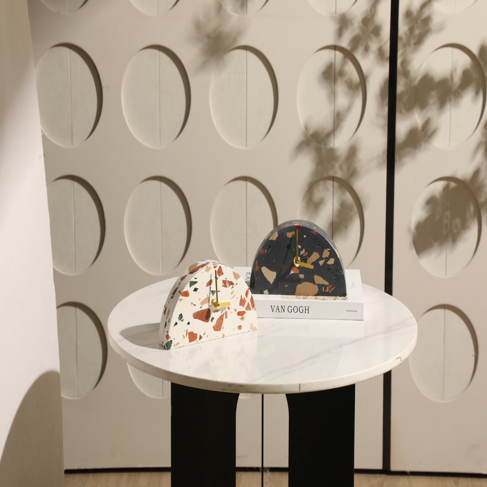 Half Round Stone Clock Dark Color